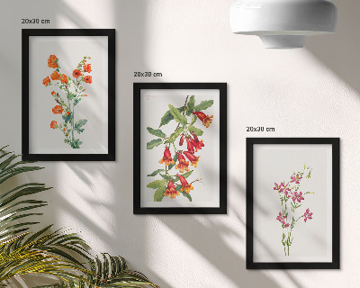 Conjunto de 3 quadros decorativos Pintura floral retrô vintage