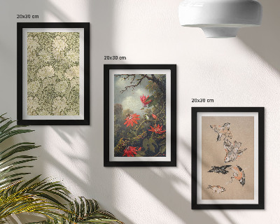 Conjunto de 3 quadros decorativos Flores e pássaros em ambiente natural