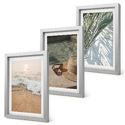 Conjunto de molduras com imagens chapéu de praia e óculos de sol folhas