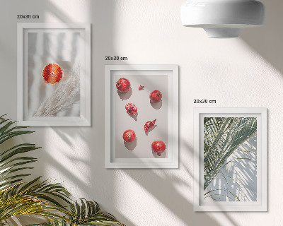 Conjunto de 3 quadros decorativos Frutas tropicais de férias e folhas de palmeira