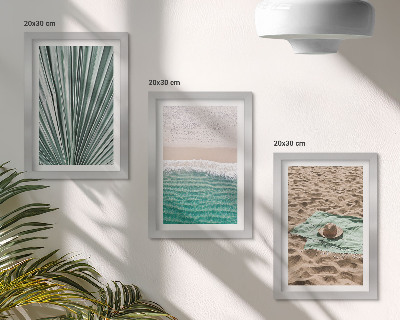 Tríptico com moldura Vistas de férias de verão na praia à beira-mar.