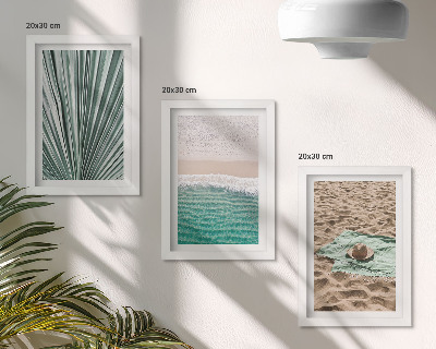 Tríptico com moldura Vistas de férias de verão na praia à beira-mar.