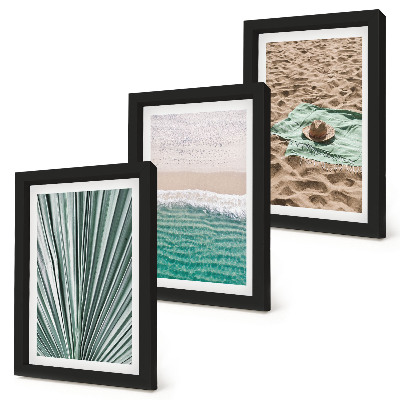Tríptico com moldura Vistas de férias de verão na praia à beira-mar.
