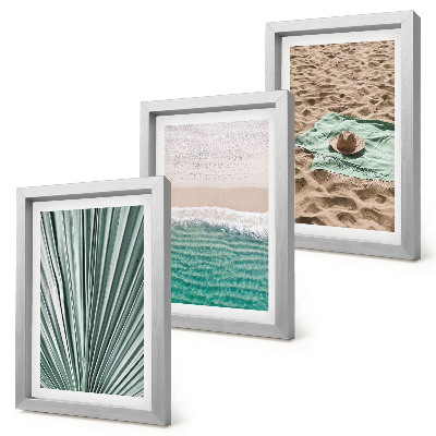 Tríptico com moldura Vistas de férias de verão na praia à beira-mar.