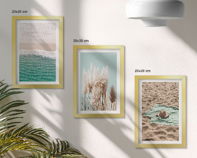 Conjunto de 3 quadros decorativos Praia, ondas, grama, chapéu, areia, relaxamento, natureza