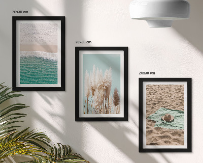 Conjunto de 3 quadros decorativos Praia, ondas, grama, chapéu, areia, relaxamento, natureza