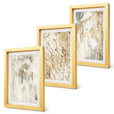 Tríptico com moldura Padrões abstratos em tons de bege e cinza.
