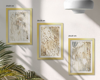 Tríptico com moldura Padrões abstratos em tons de bege e cinza.