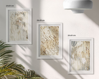 Tríptico com moldura Padrões abstratos em tons de bege e cinza.