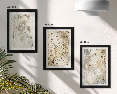 Tríptico com moldura Padrões abstratos em tons de bege e cinza.