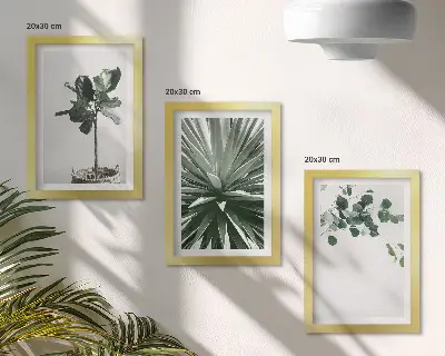 Conjunto de 3 quadros decorativos com estampas de plantas verdes em estilo minimalista