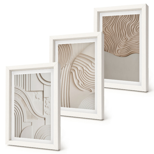 Conjunto de 3 quadros decorativos Padrões abstratos em tons de bege e branco.