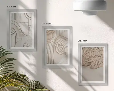 Conjunto de 3 quadros decorativos com padrões abstratos em tons de bege e branco