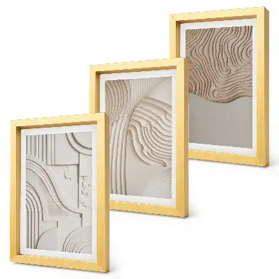 Conjunto de 3 quadros decorativos com padrões abstratos em tons de bege e branco