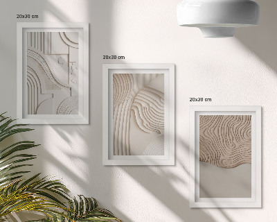 Conjunto de 3 quadros decorativos Padrões abstratos em tons de bege e branco.