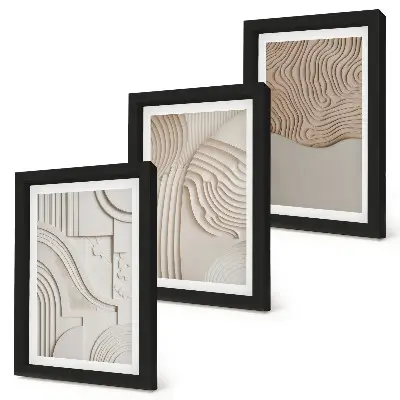 Conjunto de 3 quadros decorativos com padrões abstratos em tons de bege e branco