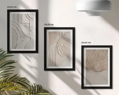 Conjunto de 3 quadros decorativos com padrões abstratos em tons de bege e branco