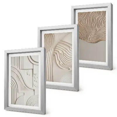 Conjunto de 3 quadros decorativos com padrões abstratos em tons de bege e branco