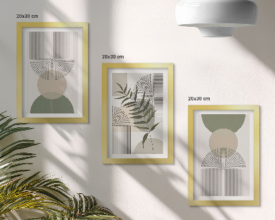 Tríptico com moldura Formas abstratas em tons de verde e bege