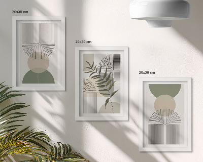 Tríptico com moldura Formas abstratas em tons de verde e bege