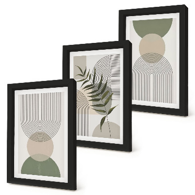 Tríptico com moldura Formas abstratas em tons de verde e bege