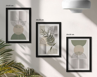 Tríptico com moldura Formas abstratas em tons de verde e bege