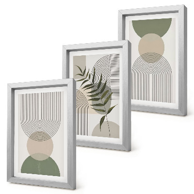 Tríptico com moldura Formas abstratas em tons de verde e bege