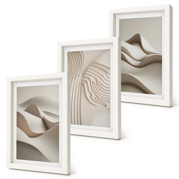 Tríptico com moldura Ondas e estruturas abstratas em tons de bege