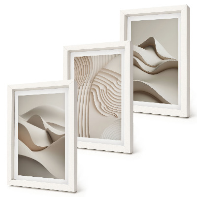 Tríptico com moldura Ondas e estruturas abstratas em tons de bege