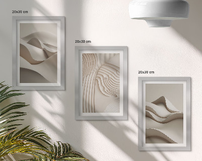 Tríptico com moldura Ondas e estruturas abstratas em tons de bege