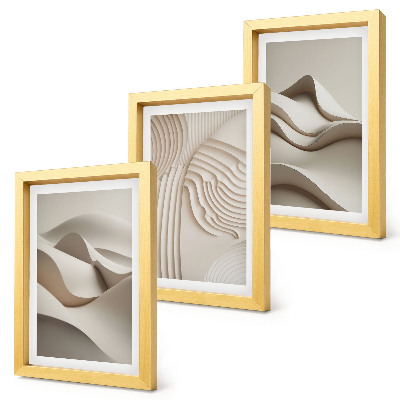 Tríptico com moldura Ondas e estruturas abstratas em tons de bege