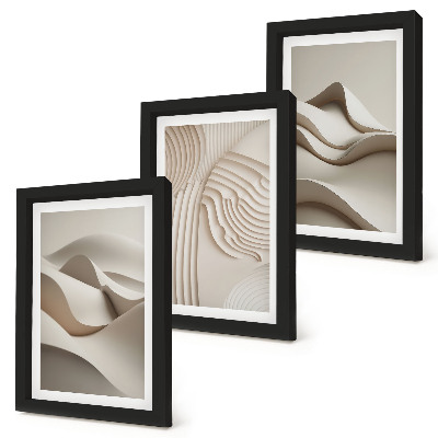 Tríptico com moldura Ondas e estruturas abstratas em tons de bege