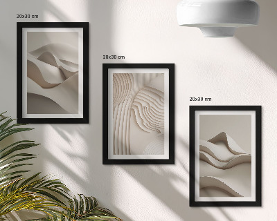 Tríptico com moldura Ondas e estruturas abstratas em tons de bege