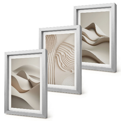 Tríptico com moldura Ondas e estruturas abstratas em tons de bege