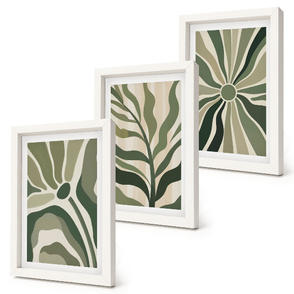 Conjunto de molduras com imagens Padrões de plantas em tons de verde e bege