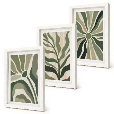 Conjunto de molduras com imagens com padrões de plantas em tons de verde e bege