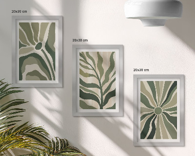 Conjunto de molduras com imagens Padrões de plantas em tons de verde e bege