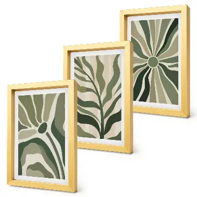 Conjunto de molduras com imagens com padrões de plantas em tons de verde e bege
