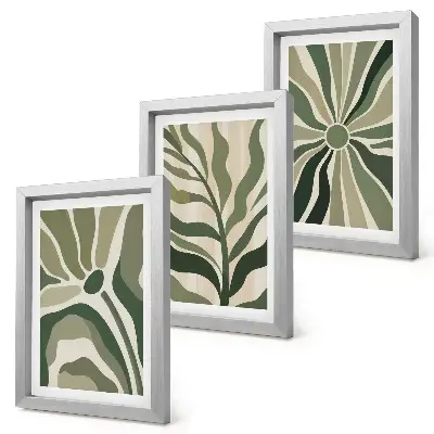 Conjunto de molduras com imagens com padrões de plantas em tons de verde e bege
