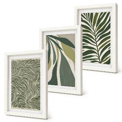 Conjunto de molduras com imagens Padrões de folhas e linhas onduladas em tons de verde.