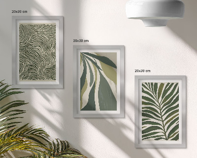 Conjunto de molduras com imagens Padrões de folhas e linhas onduladas em tons de verde.