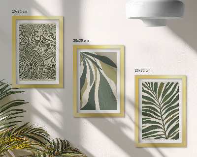 Conjunto de molduras com imagens Padrões de folhas e linhas onduladas em tons de verde.
