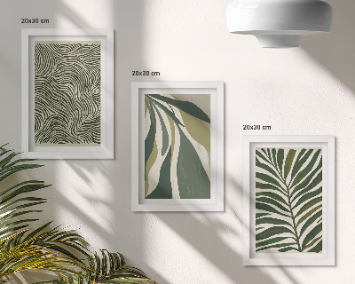 Conjunto de molduras com imagens Padrões de folhas e linhas onduladas em tons de verde.