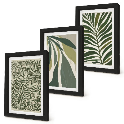 Conjunto de molduras com imagens Padrões de folhas e linhas onduladas em tons de verde.