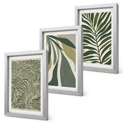 Conjunto de molduras com imagens Padrões de folhas e linhas onduladas em tons de verde.