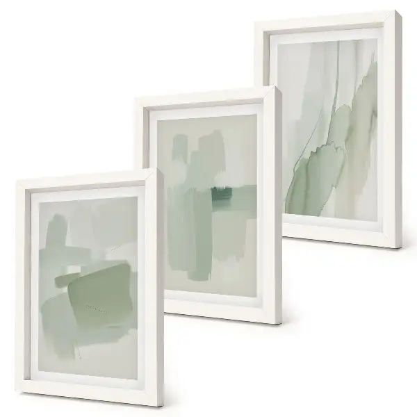 Tríptico com moldura com padrões abstratos em estilo aquarela
