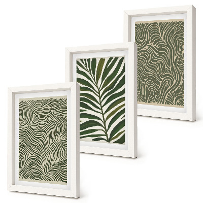 Conjunto de 3 quadros decorativos Padrões abstratos com folhas e formas onduladas.
