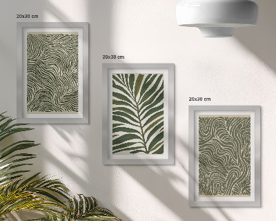 Conjunto de 3 quadros decorativos Padrões abstratos com folhas e formas onduladas.