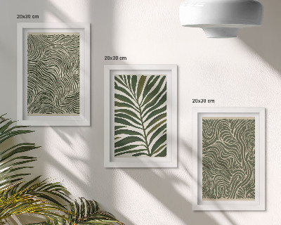 Conjunto de 3 quadros decorativos Padrões abstratos com folhas e formas onduladas.