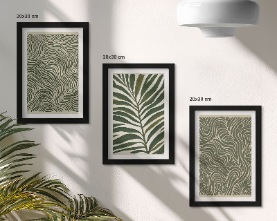 Conjunto de 3 quadros decorativos Padrões abstratos com folhas e formas onduladas.